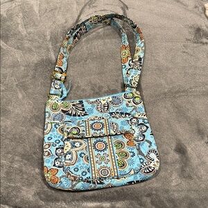 Vera Bradley Blue and Brown Quilted Shoulder Bag EUC
